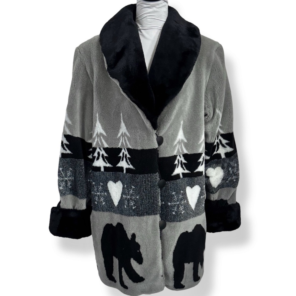 Vintage Monterey Faux Fur Coat Size 10 Novelty Bear Heart Graphic Winter Jacket